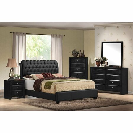 Homeroots 49 x 90 x 79 in. Button Tufted Ireland II Eastern King Size Bed Black PU 285217